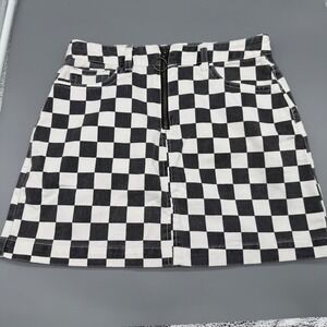 BDG Urban Outfitters Black White Checkerboard Mini Skirt Zip Front O-Ring Small